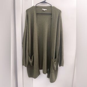 American Eagle Outfitters Olive Open-Front Knit Cardigan